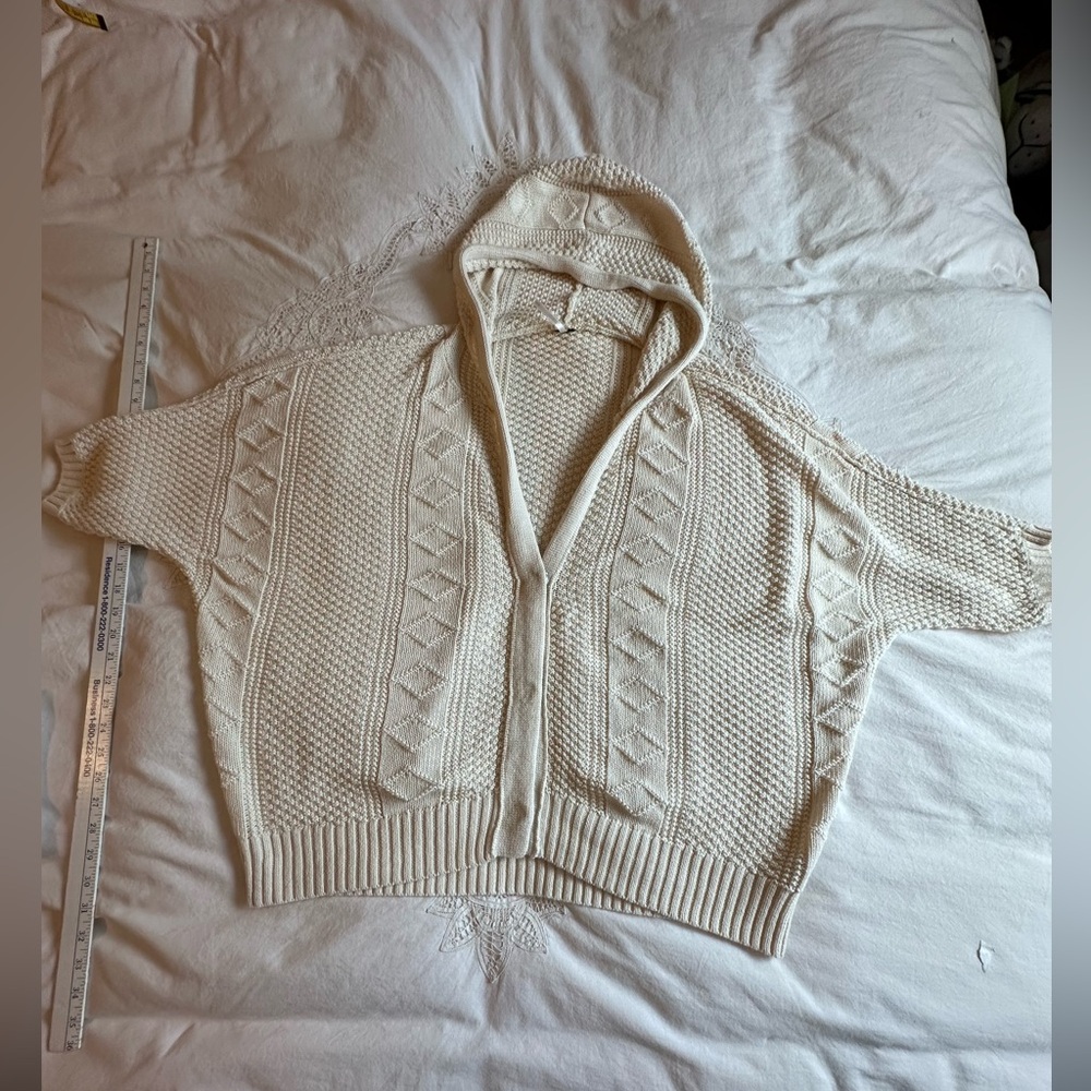 Free People Cream Oversized Hooded Knit Sweater-